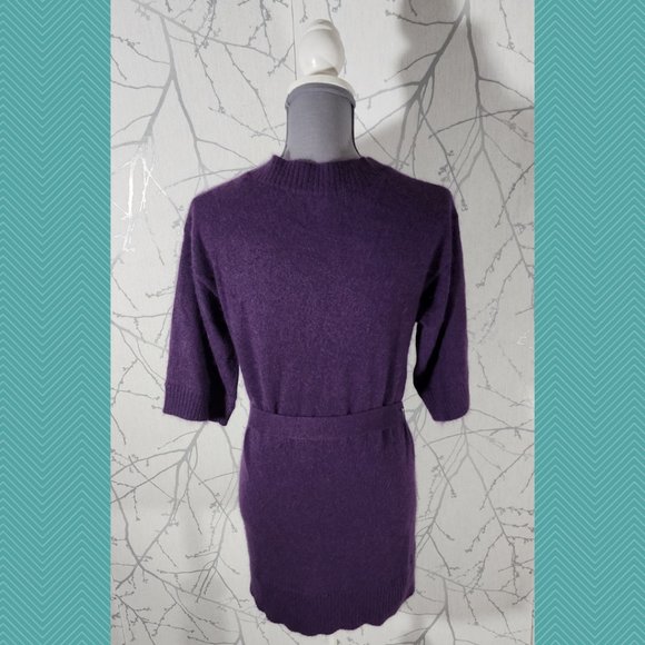 Kenar Purple Angora Blend Tie Waist V-Neck Tunic Sweater - Picture 3 of 4